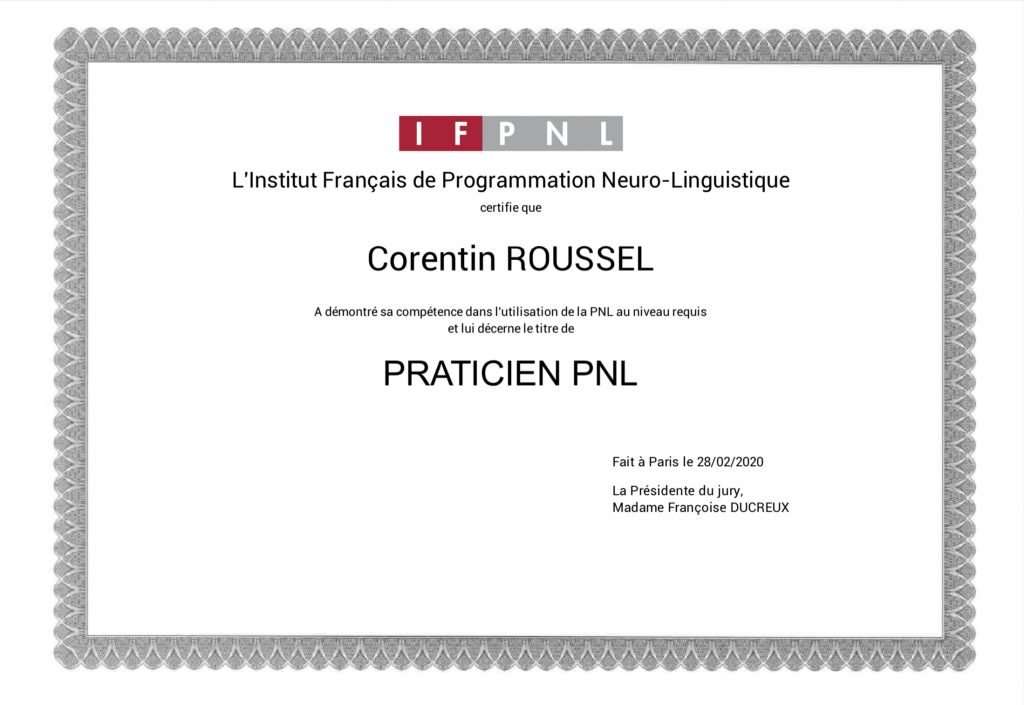 Certificat de l’IFPNL de practicien en programmation neuro-linguistique (PNL)